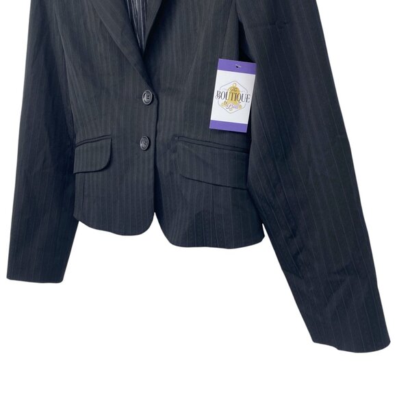 Express Design Studio Womens Blazer 12 Black Pinstripe Cropped Jacket Tailored - Picture 11 of 16